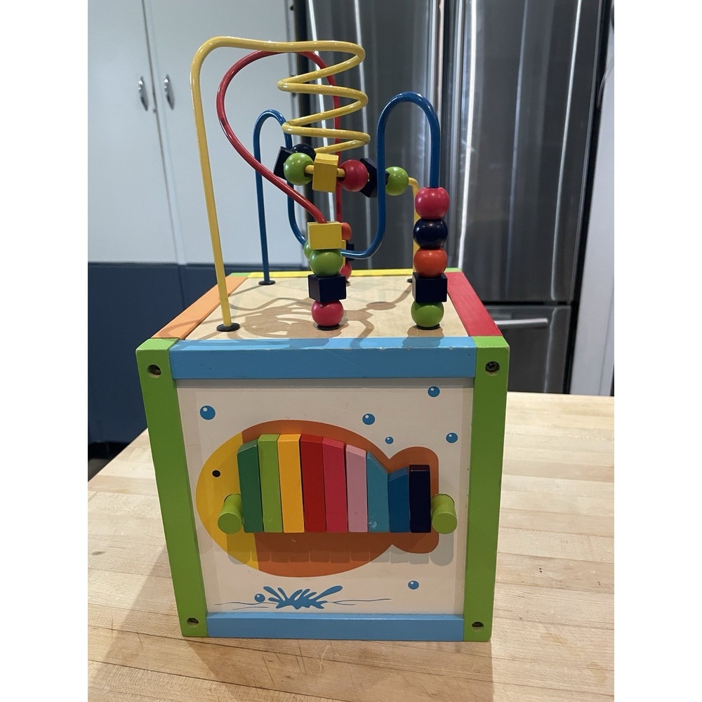 5 in 1 Wooden Bead Maze Activity Cube Motor Skills Center Kids Educational 14"